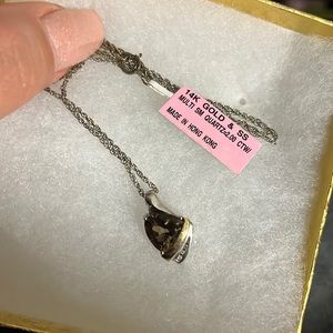 Necklace & pendant Smokey topaz & diamonds 14 k & sterling silver 925